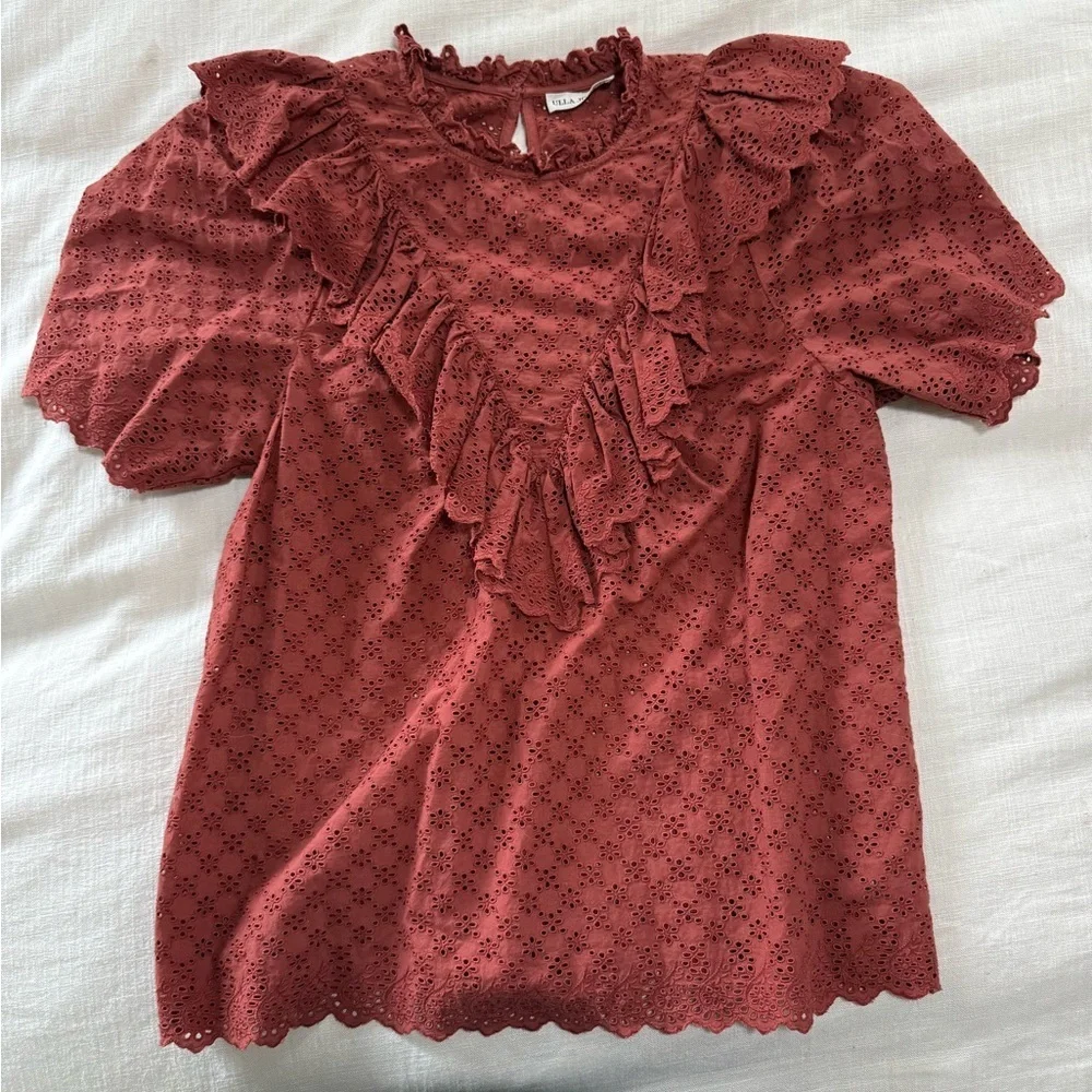 Ulla Johnson Choux Blouse Ruffle Top in Rust / Burnt Orange